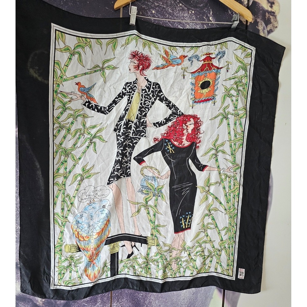 Thom Smith Atelier XXI Large Square Silk Scarf Fashion Illustration Bamboo Print - Picture 3 of 6